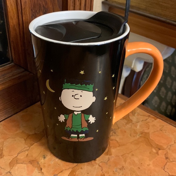 Peanuts Charlie Brown Frankenstein Halloween Travel Coffee Tall Mug with Lid NEW - Picture 1 of 4